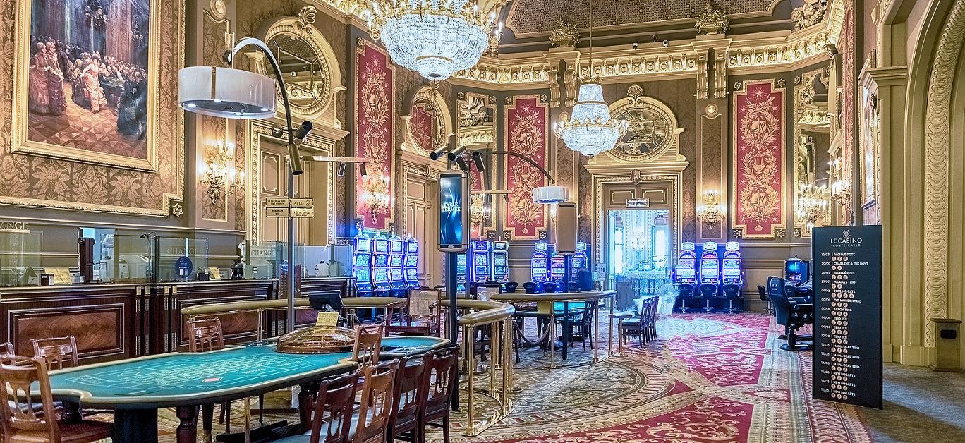 Interiors of the Monte Carlo Casino, famous gambling and entertainment complex opened in 1863 and located in the Principality of Monaco, as of August 13, 2019
