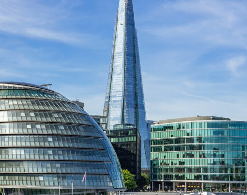 The Shard and London City Hall at the river Thames.