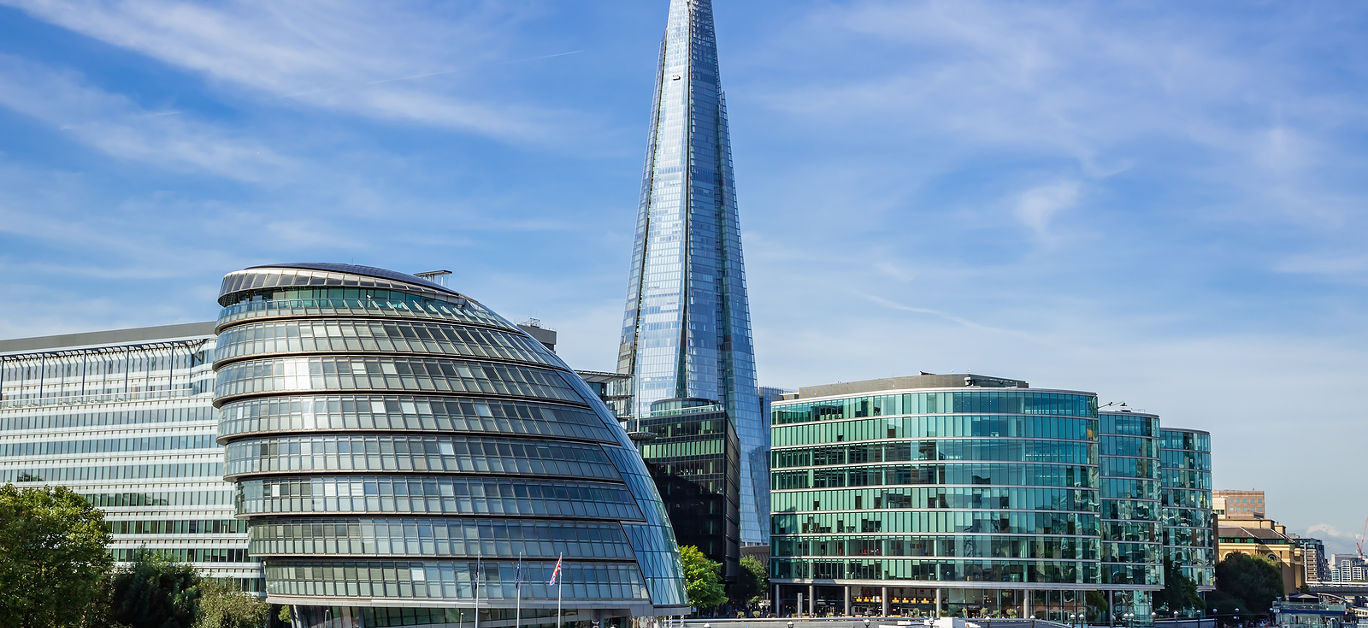 The Shard and London City Hall at the river Thames.