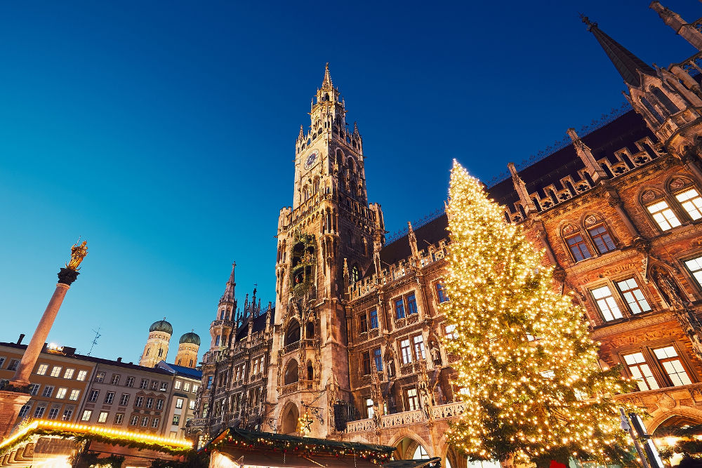 Marienplatz with the Christmas market in Munich Germany