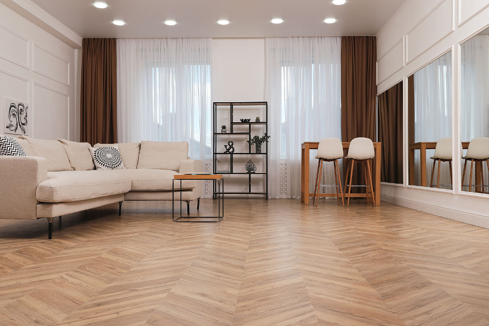 modern living room with parque flooring