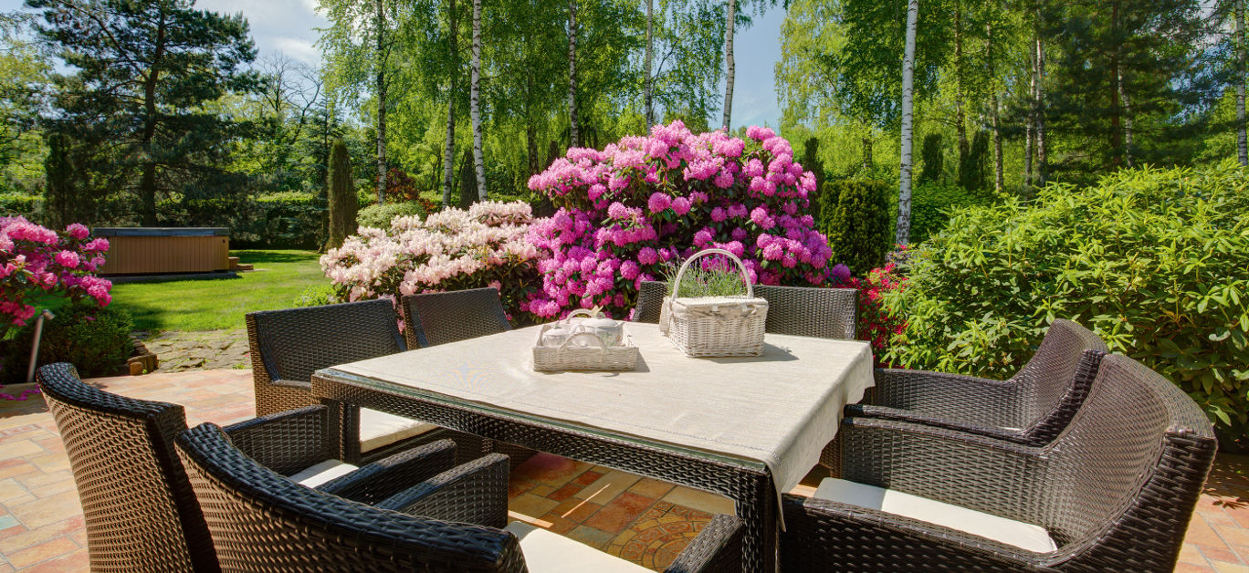 Stylish patio furniture in the beautiful garden