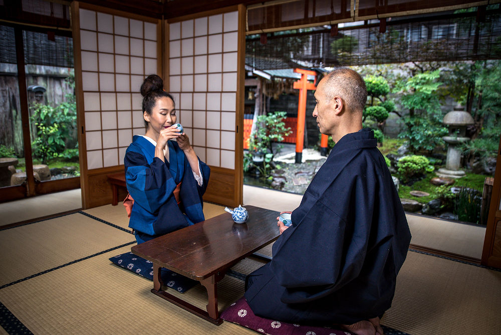 Senior couple lifestyle moments in a traditional japanese house