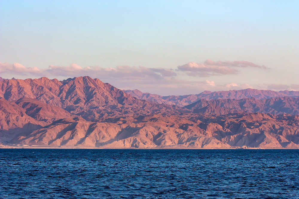 Scenic view of Red Sea rocky coastline of Saudi Arabia in Aqaba gulf