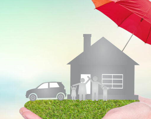 Insurance concept of car insurance life insurance home insurance to protection by umbrella.