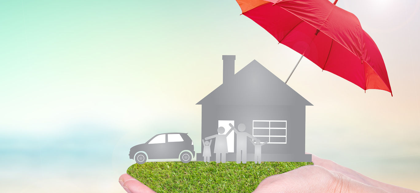 Insurance concept of car insurance life insurance home insurance to protection by umbrella.