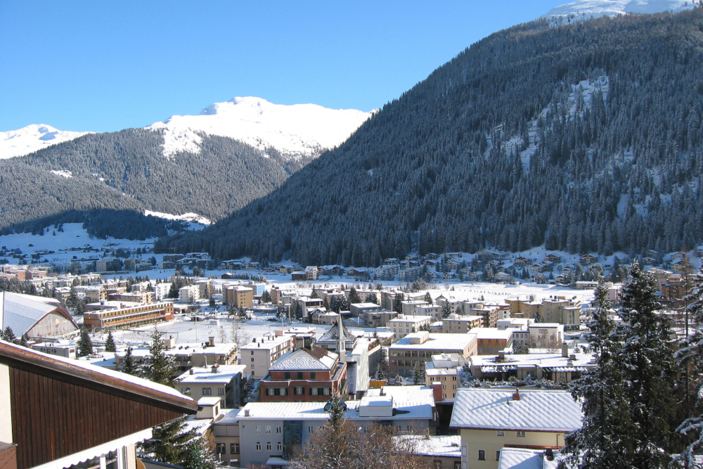 Winter view of Davos, famous skiing resort