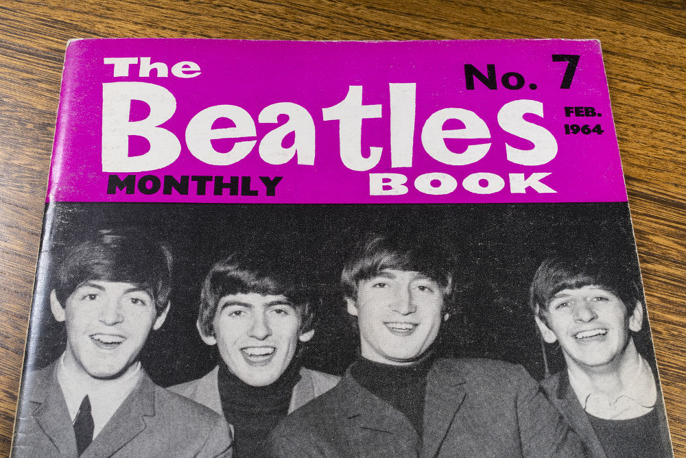 Close-up shot of issue number 7 of The Beatles Monthly Book issued in February 1964