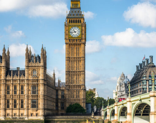 London city travel holiday background. Big Ben and Houses of parliament with Westminster bridge in London, England, Great Britain, UK.