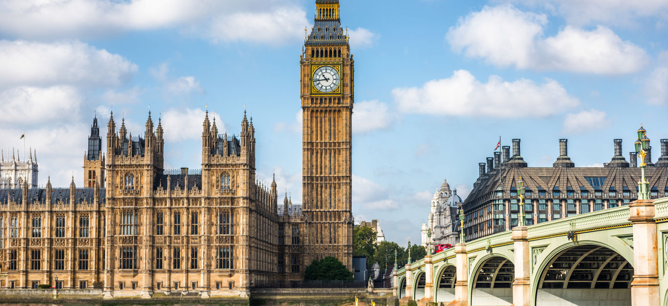 London city travel holiday background. Big Ben and Houses of parliament with Westminster bridge in London, England, Great Britain, UK.