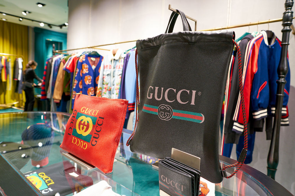 Gucci products on display at a second flagship store of Rinascente in Rome.