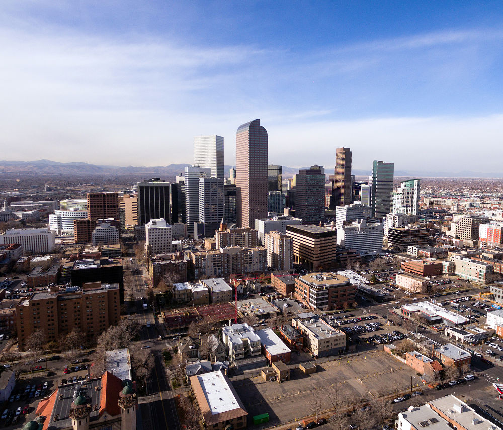 Streets and buildings in the downtown urban core of Denver Colorado