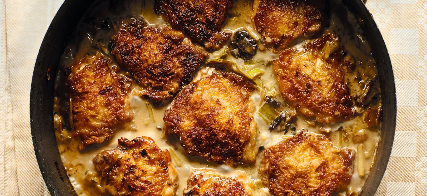 Theo Randall's Slow-cooked chicken thighs with porcini mushrooms and marsala