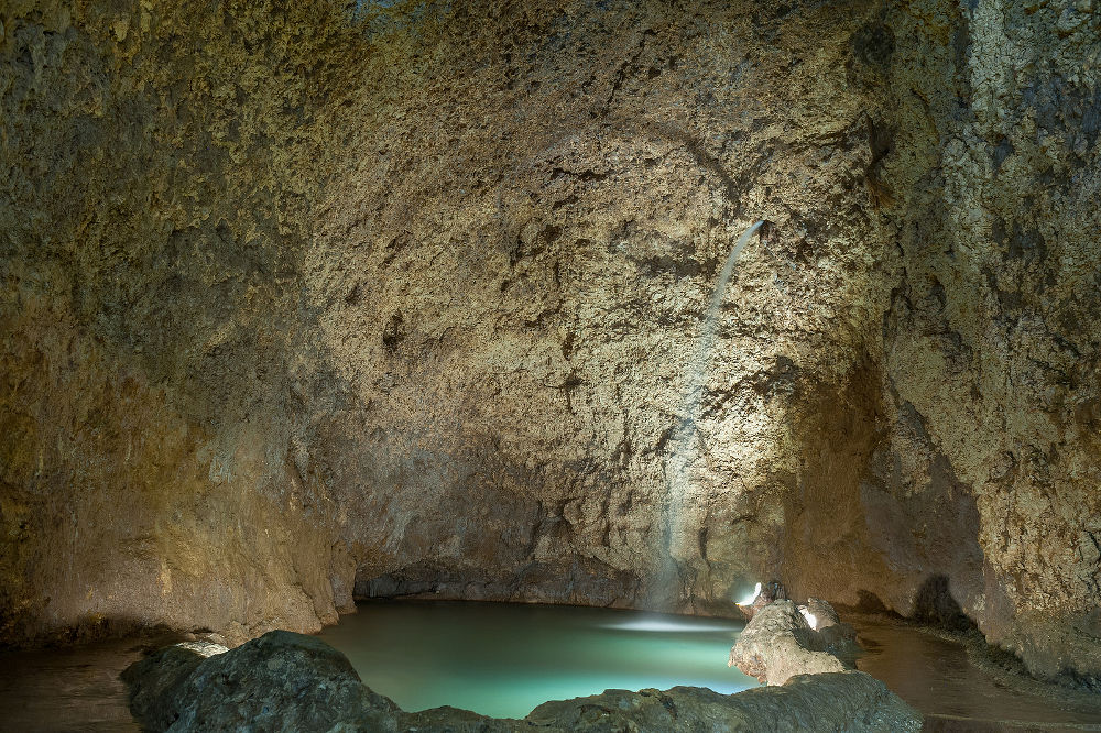 Inside the Harrison\'s Cave in Barbados. Rocks and Water. Extremely Long Exposure.