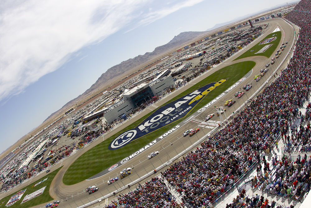 The NASCAR Sprint Cup teams take to the track for the running of the Kobalt Tools 400 race at the Las Vegas Motor Speedway in Las Vegas