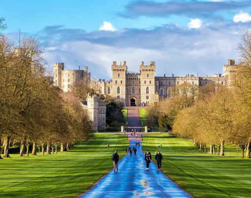 Outside landscape of Medieval Windsor Castle. Windsor Castle is a royal residence at Windsor in the English county of Berkshire.