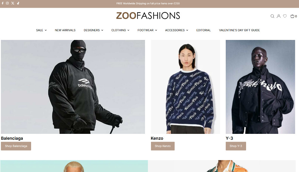 Zoo Fashions website screenshot
