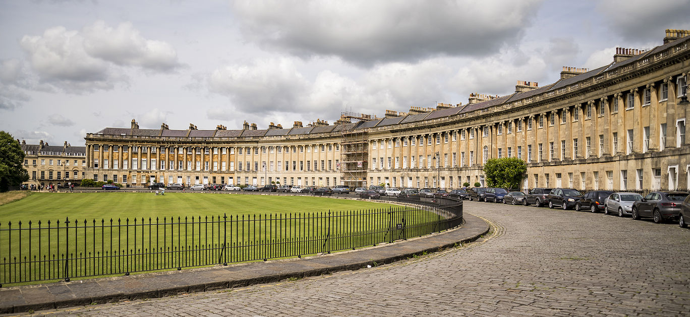 The Circus famous circular Royal Crescent building on July 18 2015 in Bath Somerset England.