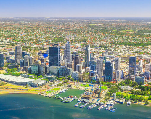 Aerial view of Perth Skyline in Australia