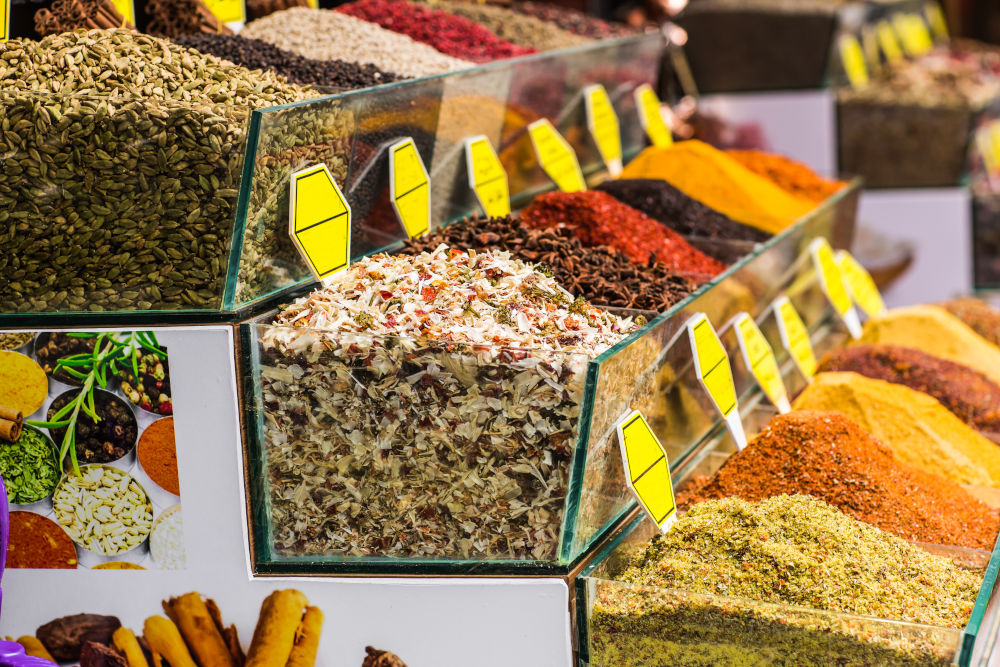 Spice Bazaar in Istanbul. Tea, herbs and spices