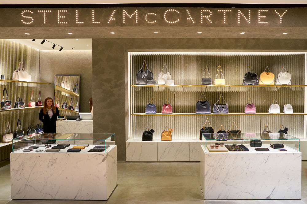 Stella McCartney products on display at a second flagship store of Rinascente in Rome.