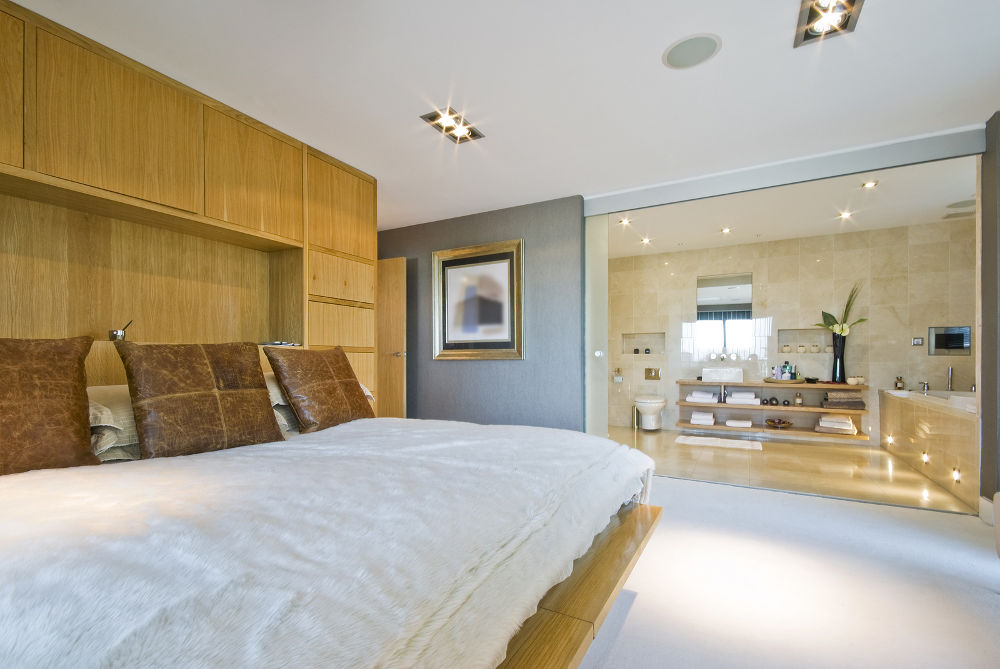 large luxury penthouse bedroom with en suite bathroom