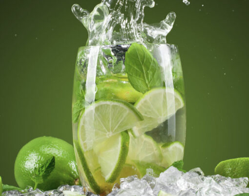 Mojito cocktail with splash and ice