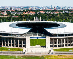 view of the stadium in Berlin on a sunny day
