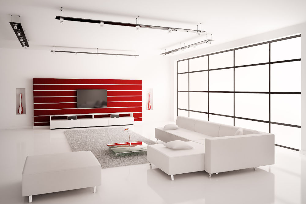 Modern Living room in white red interior 3d render